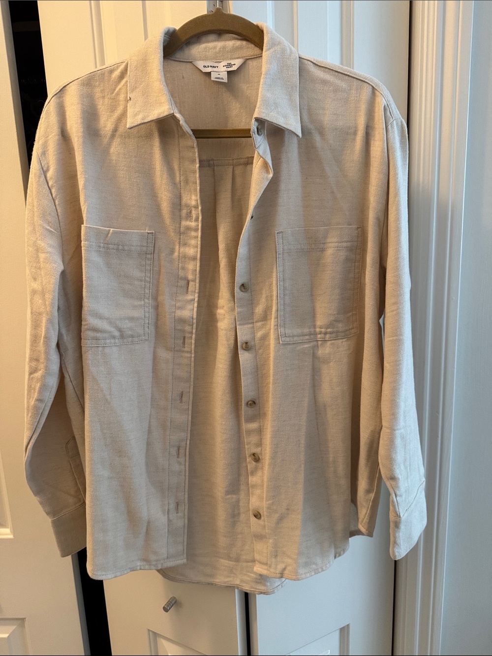 Old Navy Beige Boyfriend Button-Down Shirt